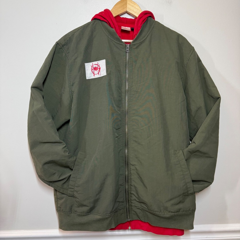 Marvel Spider-Man Miles Morales Spider-Verse Bomber Jacket Olive Red Mens Large
